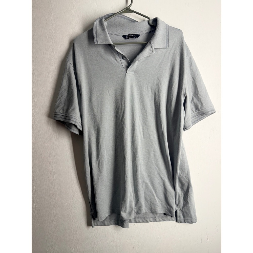 Members Mark Mens Stretch Pique Polo Shirt Light Blue Gray Short Sleeve Large L